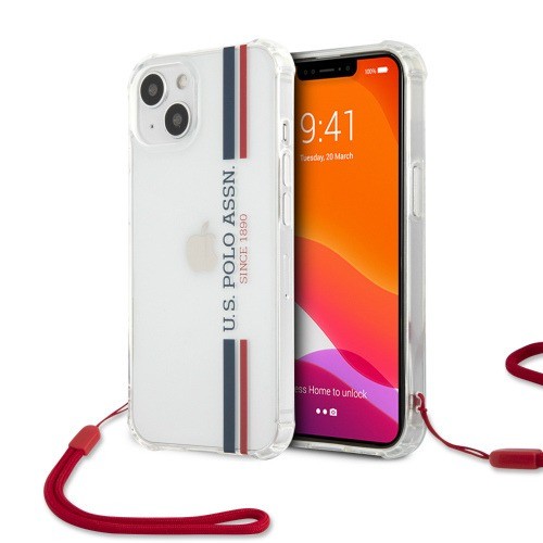 US Polo Assn ® Apple iPhone 13 Shiny with Red Nylon Cord New Design Back Cover