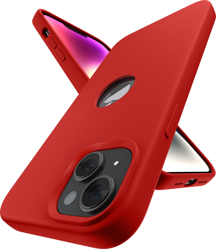Vaku ® Apple iPhone 14 Premium Liquid Silicone Logo-Cut Soft Anti-Scratch Microfiber Lining Back Cover Case-Red