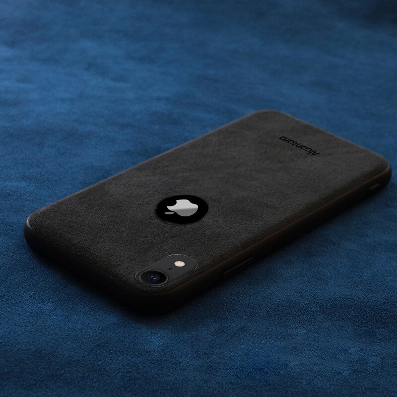 VAKU ® Apple iPhone XR Alcantara Super Suede Logo Cut Leather Cover
