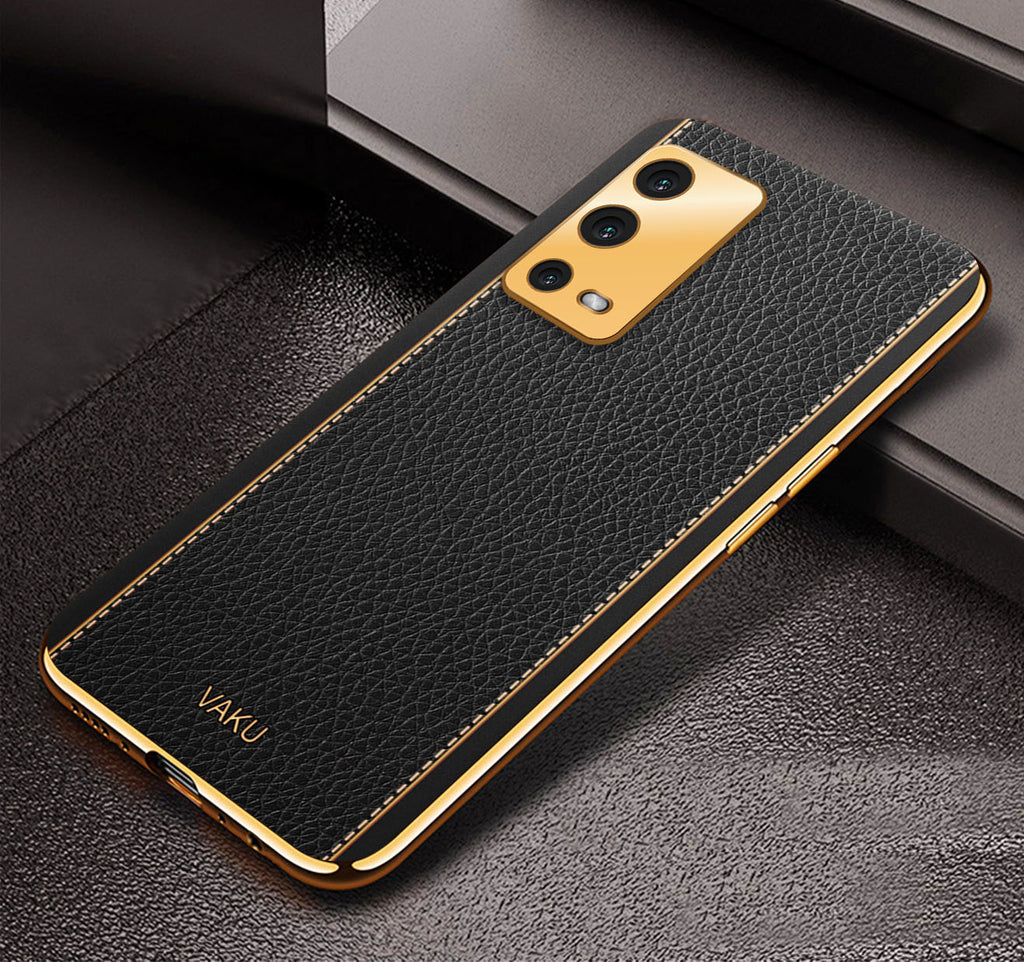 Vaku® Oppo A55 Luxemberg Leather Stitched Gold Electroplated Soft TPU Back Cover