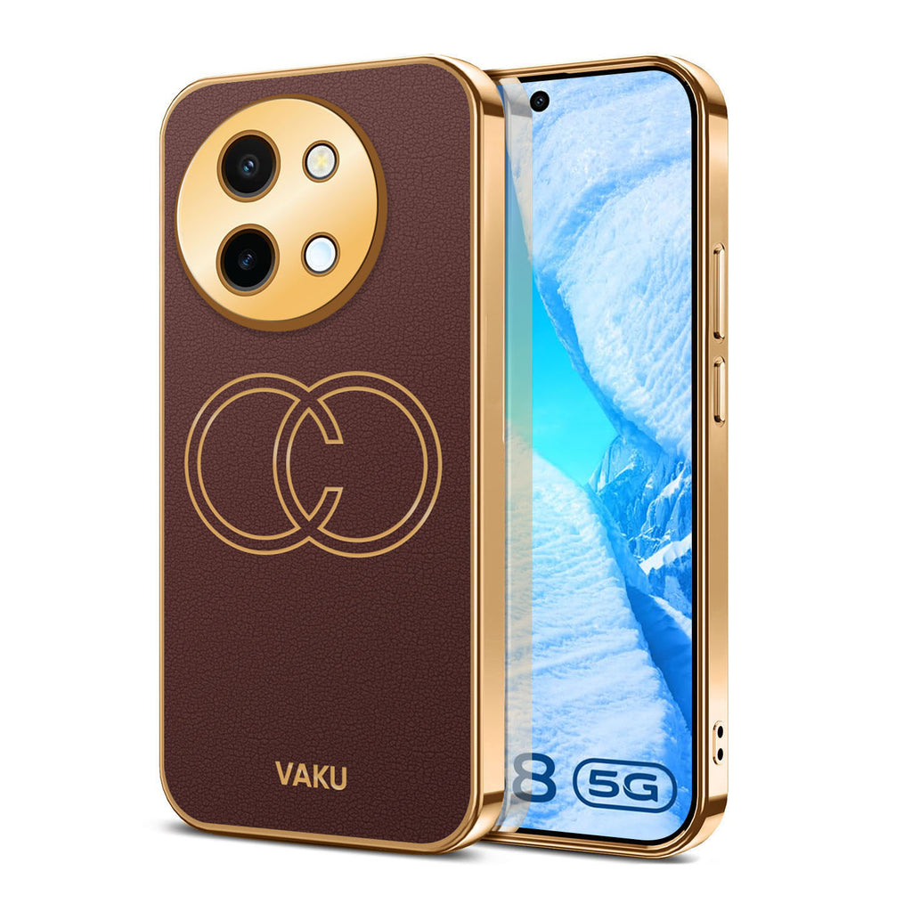 Vaku ® Vivo Y58 5G Skylar Leather Pattern Gold Electroplated Soft TPU Back Cover