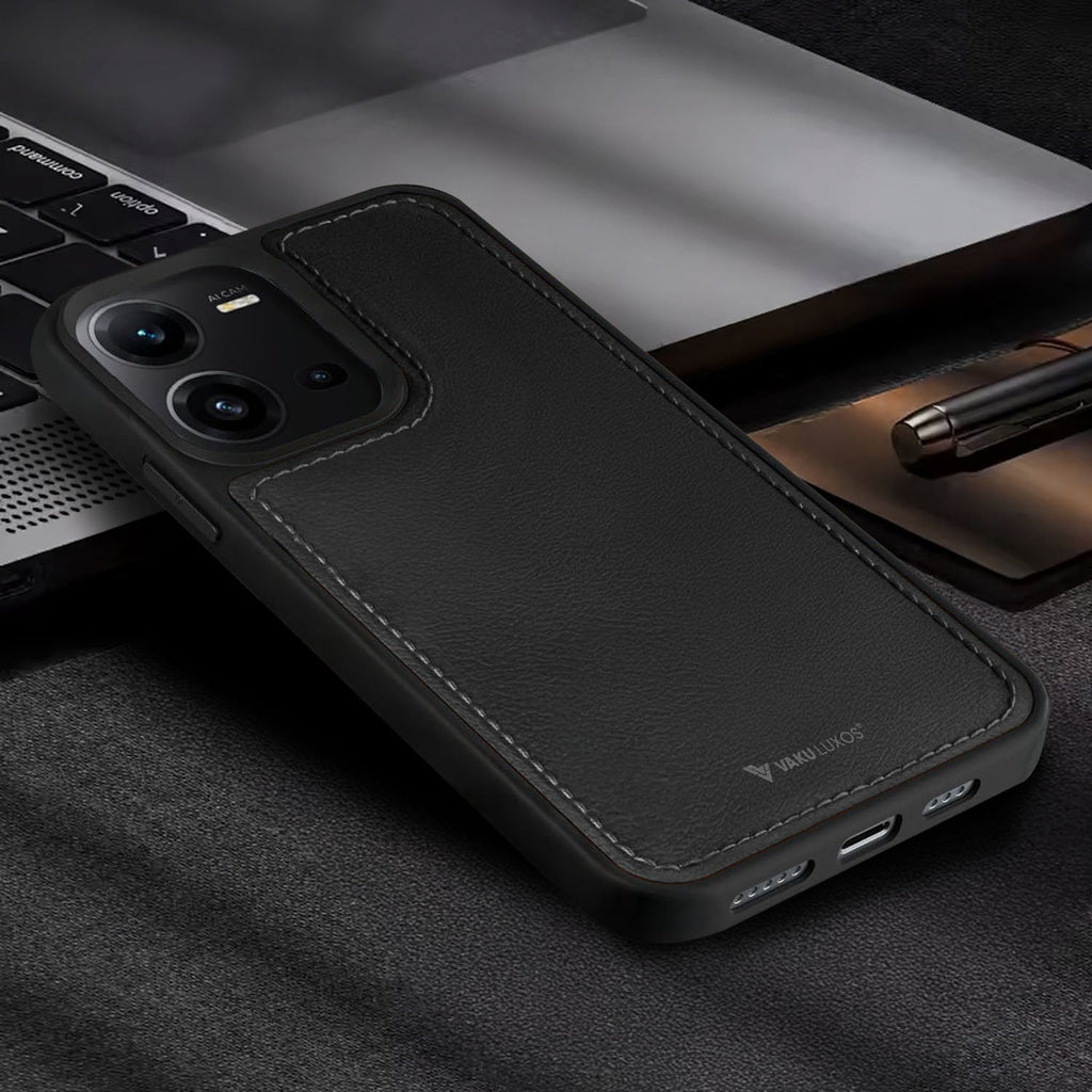 Vaku ® Vivo V25 5G Luxe Premium Leather Stitched Protective Back Cover