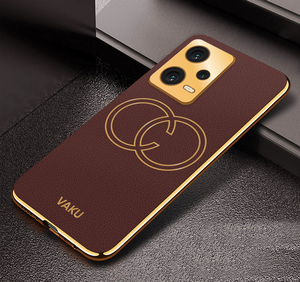 Vaku® Xiaomi Redmi Note 12 Pro Plus 5G Skylar Leather Pattern Gold Electroplated Soft TPU Back Cover