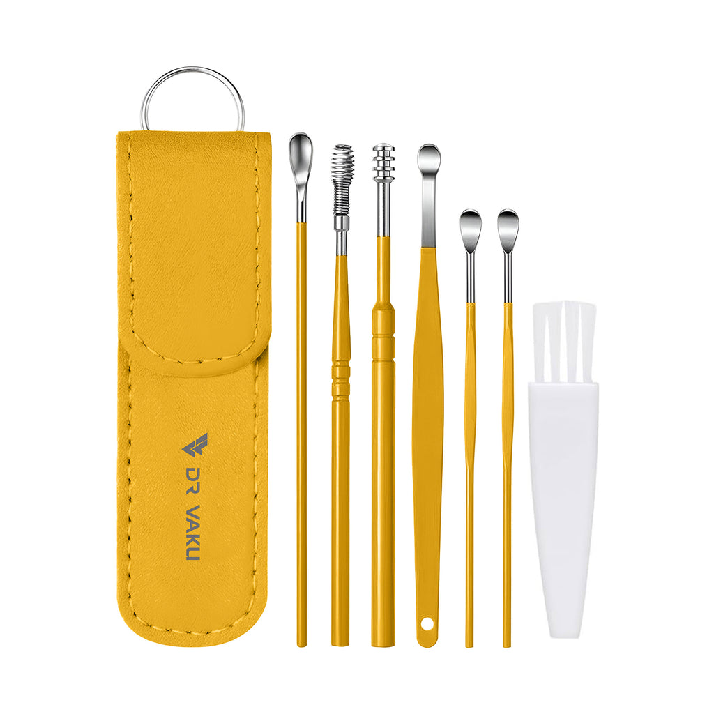 Dr Vaku ® Reusable EarWax Removal Cleaning Tool Kit (Set of 7) Stainless Steel With Storage Case