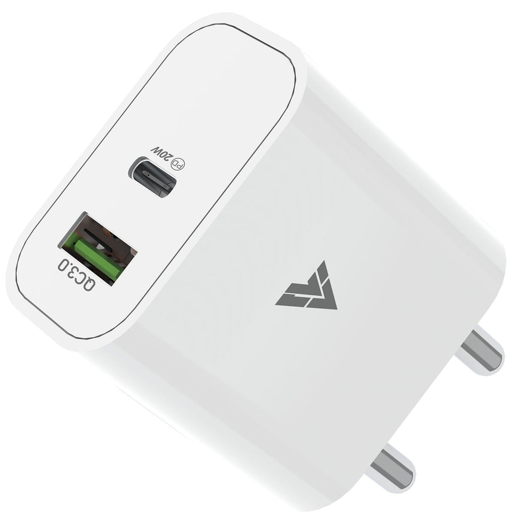 Vaku Luxos ® PD + QC 20W Power Adapter USB C Fast Charging - White