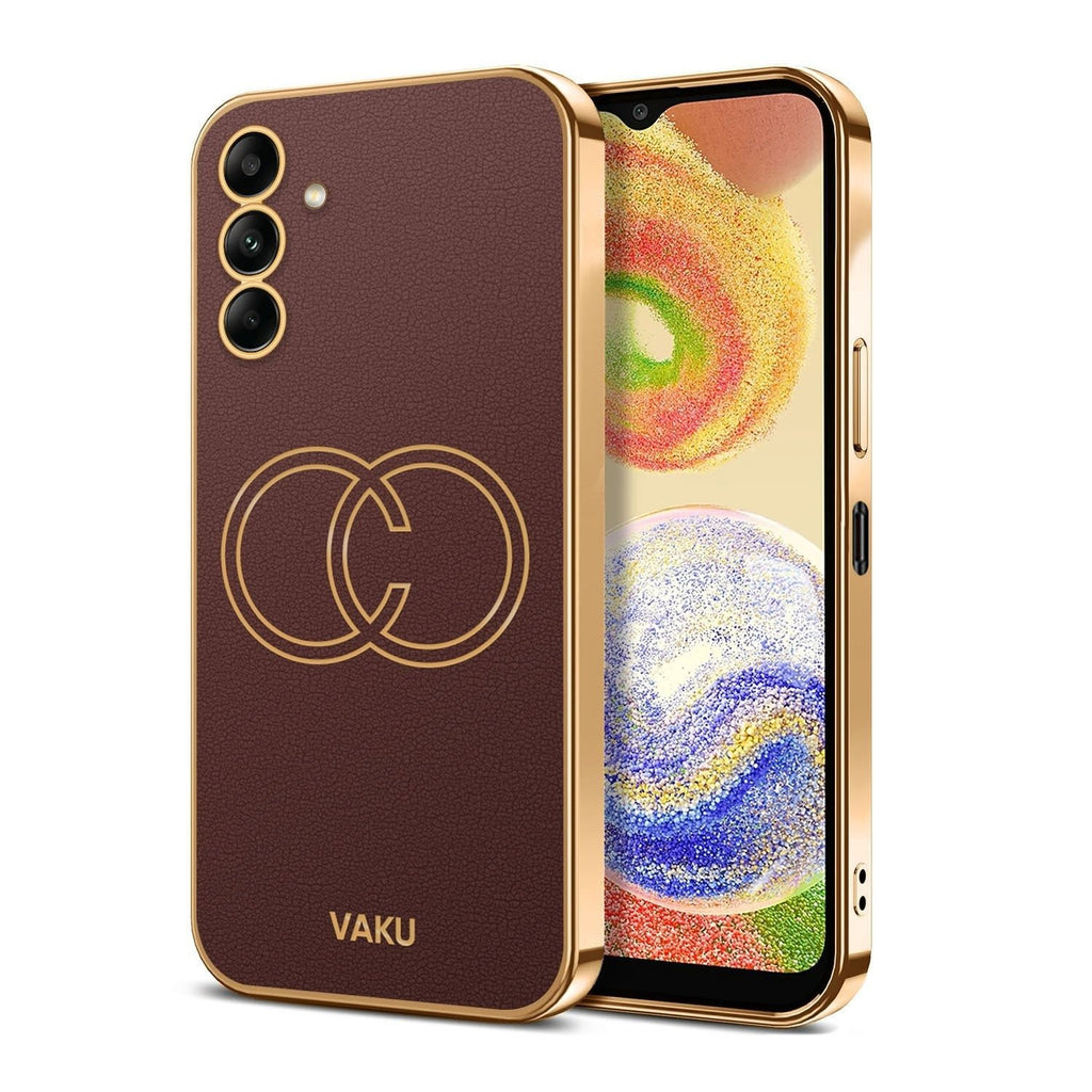 Vaku ® Samsung Galaxy A54 Skylar Leather Pattern Gold Electroplated Soft TPU Back Cover