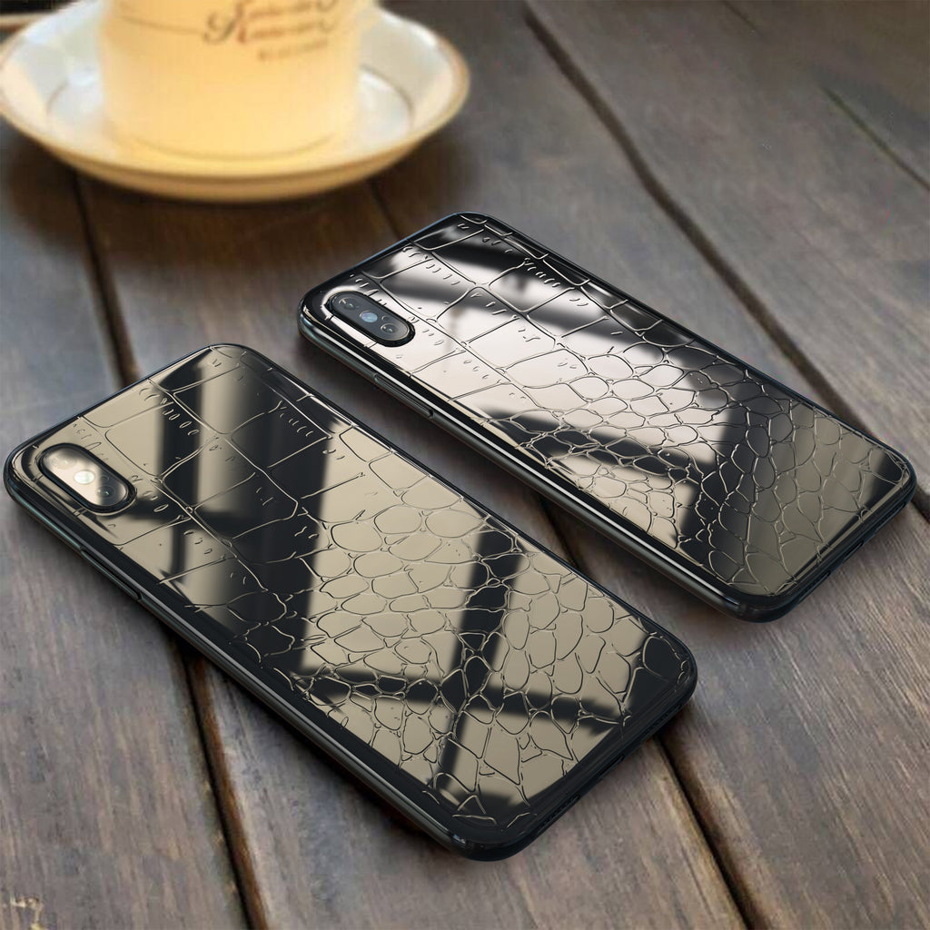 VAKU ® Apple iPhone X / XS Lacoste Series Reflective Leather Texture Embedded tempered Back Cover