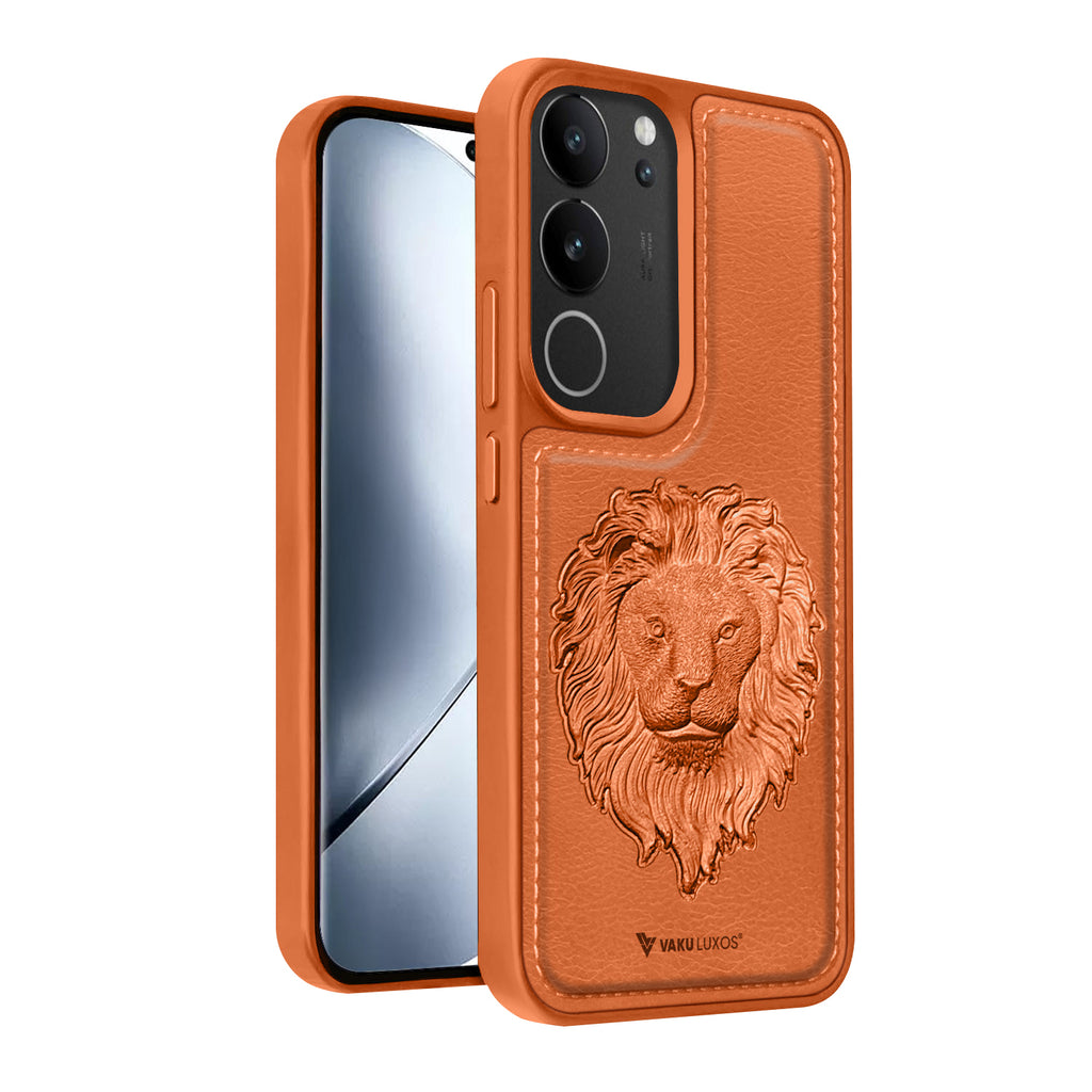 Vaku ® Vivo V29 5G Lion Embossed Luxury Designer Leather Back Cover