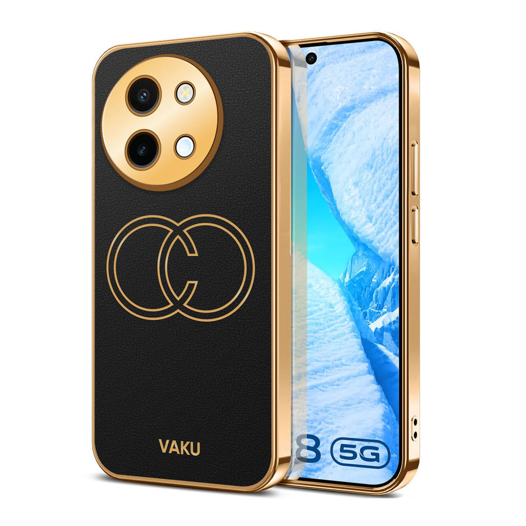 Vaku ® Vivo Y58 5G Skylar Leather Pattern Gold Electroplated Soft TPU Back Cover