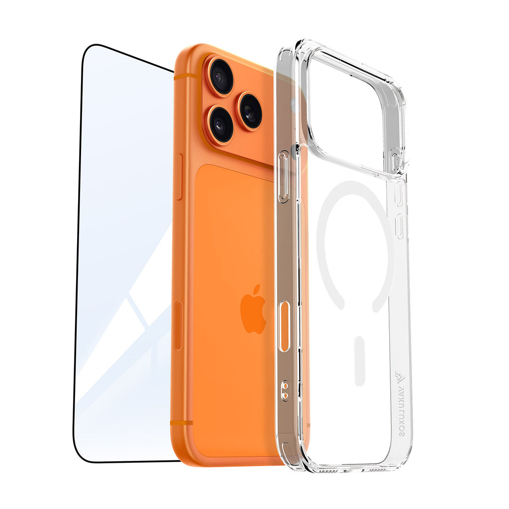 Vaku Luxos ® 2in1 Combo Apple iPhone 17 Pro Max Glassy MagPro Clear TPU Shockproof Case with Dust Filter Tempered Glass