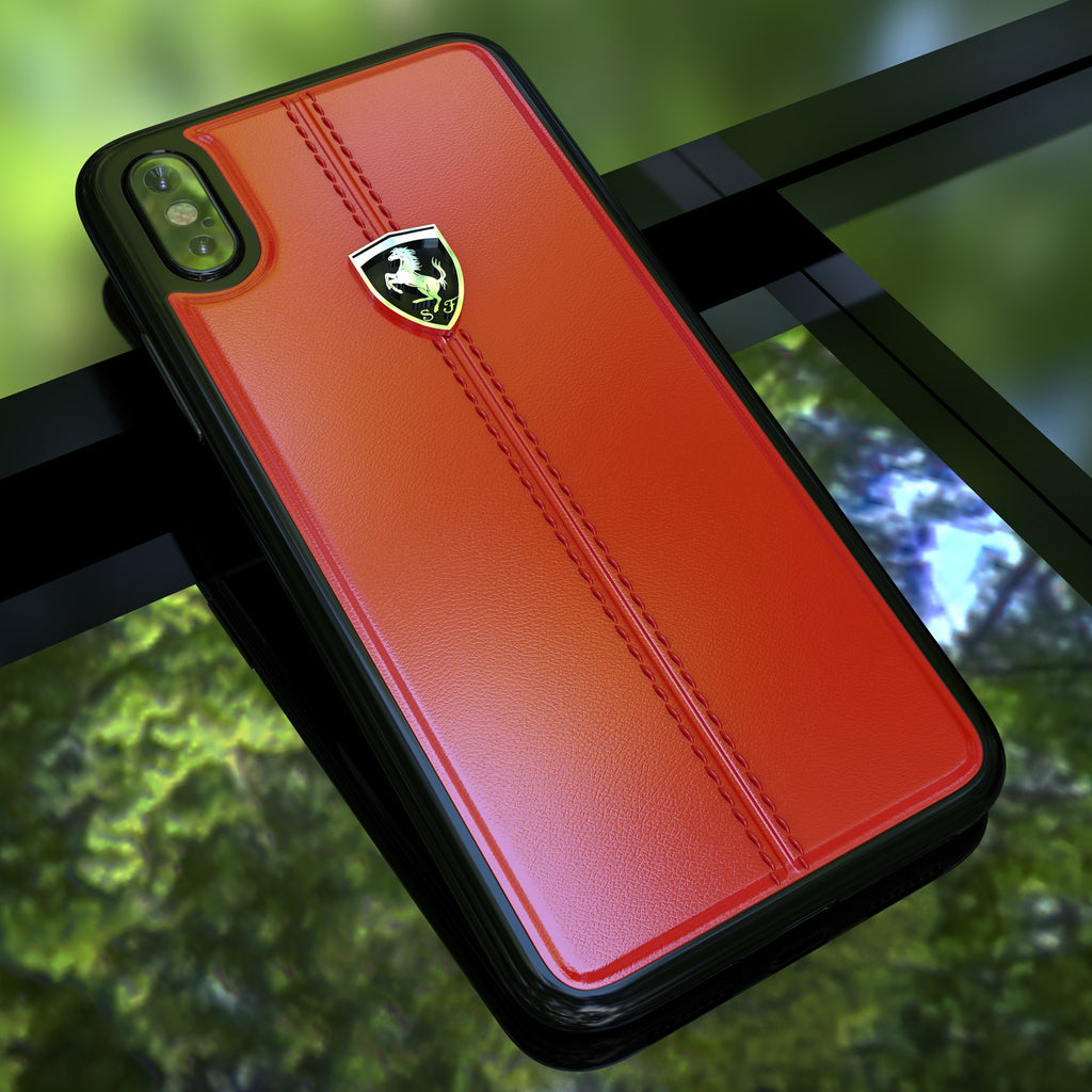 Ferrari ® Apple iPhone XS Max Vertical Contrasted Stripe-Material Heritage leather Back Cover
