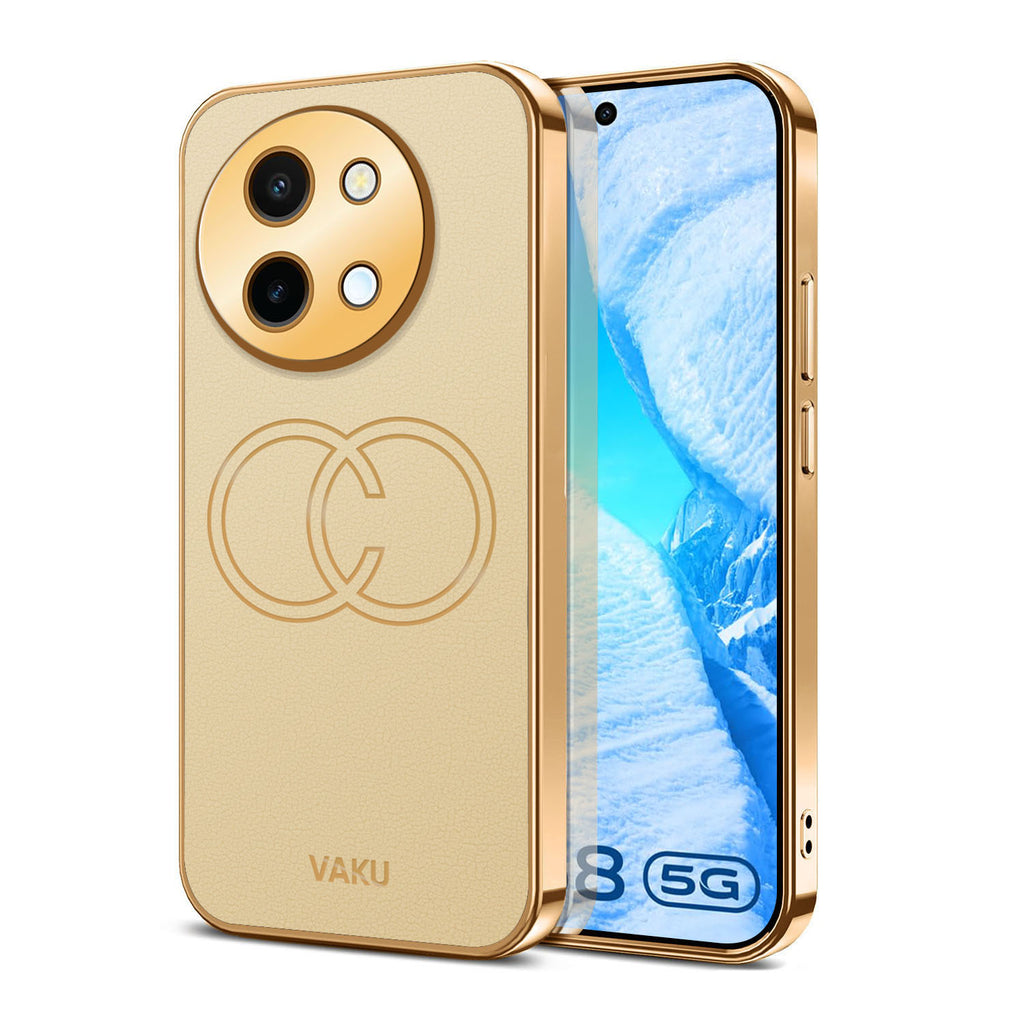 Vaku ® Vivo Y58 5G Skylar Leather Pattern Gold Electroplated Soft TPU Back Cover