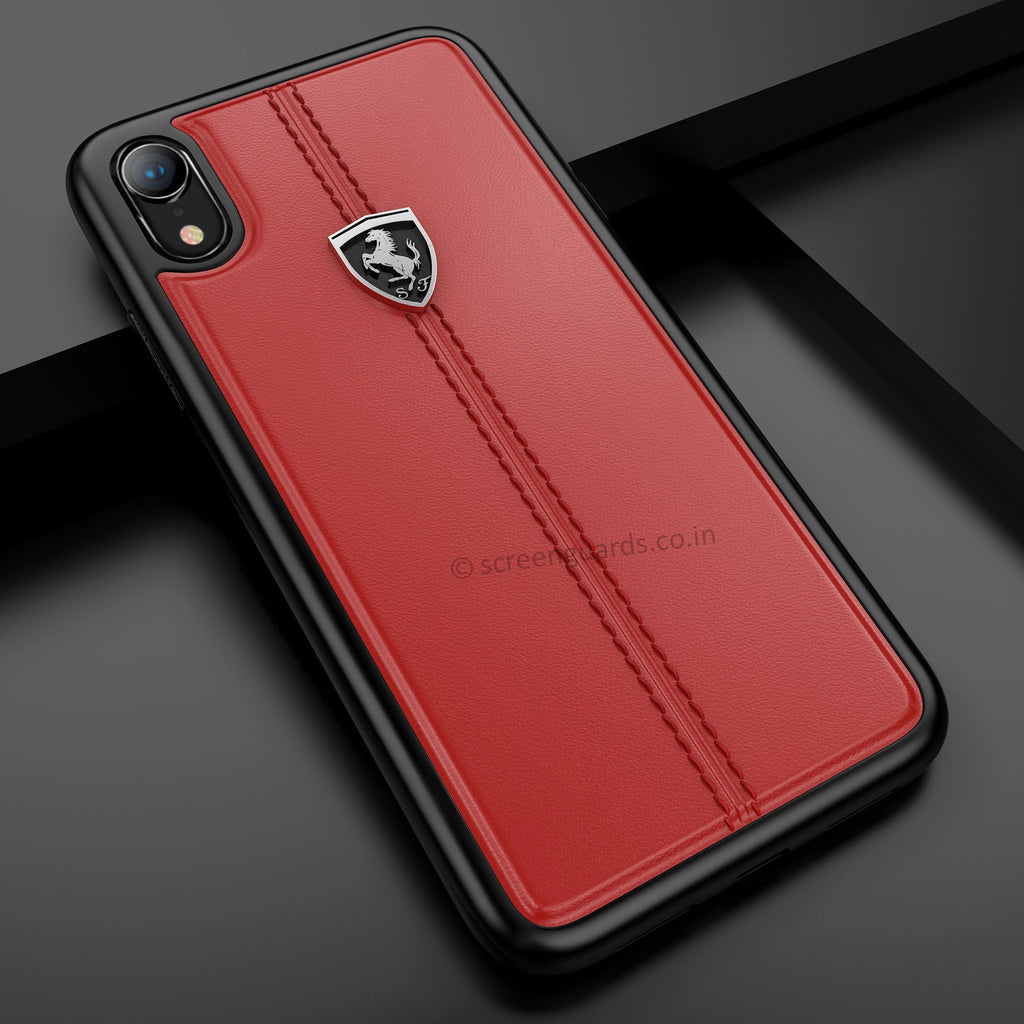 Ferrari ® Apple iPhone XR Vertical Contrasted Stripe Material Heritage Leather Back Cover
