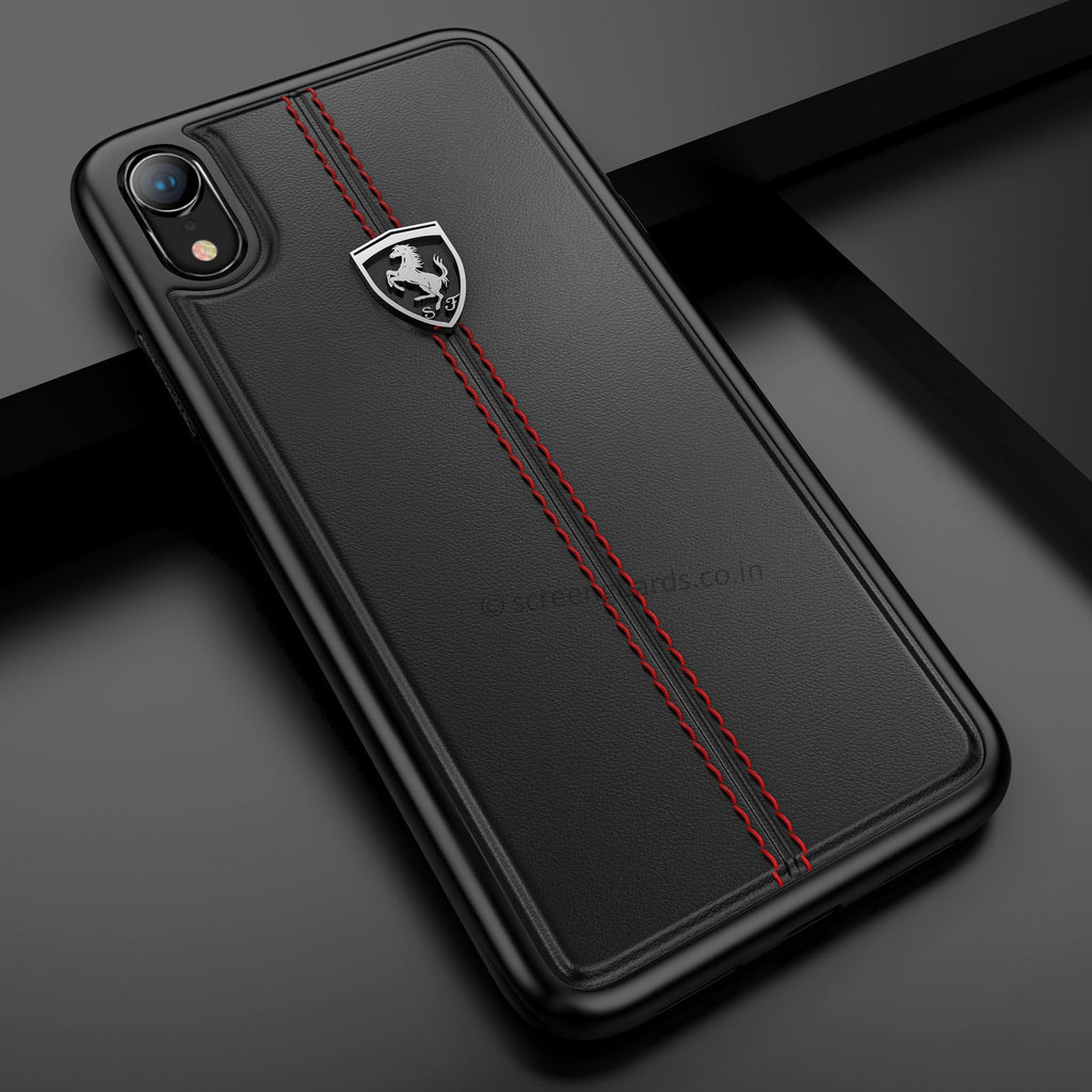 Ferrari ® Apple iPhone XR Vertical Contrasted Stripe Material Heritage Leather Back Cover