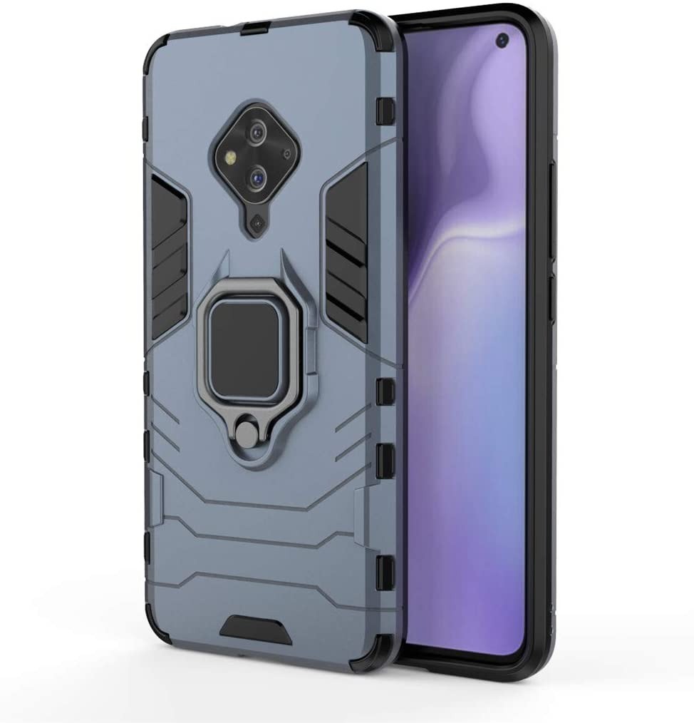 Vaku ® Vivo S1 Pro Falcon Metal Ring Grip Kickstand Shockproof Hard Bumper Dual Layer Rugged Case Cover