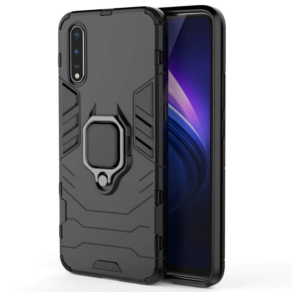 Vaku ® Vivo S1 Falcon Metal Ring Grip Kickstand Shockproof Hard Bumper Dual Layer Rugged Case Cover