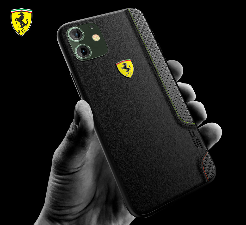 Ferrari ® Apple iPhone 11 ON TRACK Racing Shield Rubber Soft Carbon Fiber Back Cover