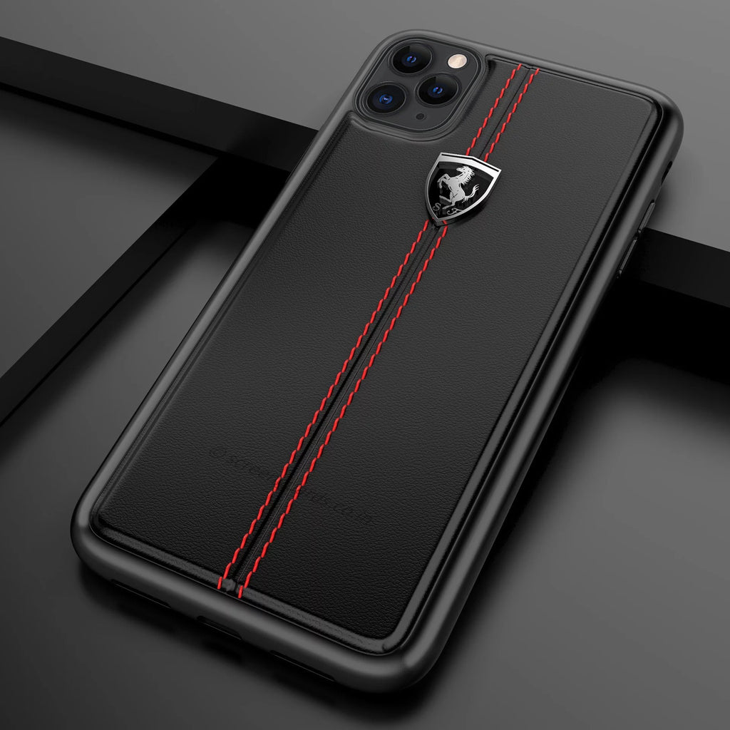 Ferrari ® Apple iPhone 11 Pro Vertical Contrasted Stripe - Material Heritage Leather Back Cover