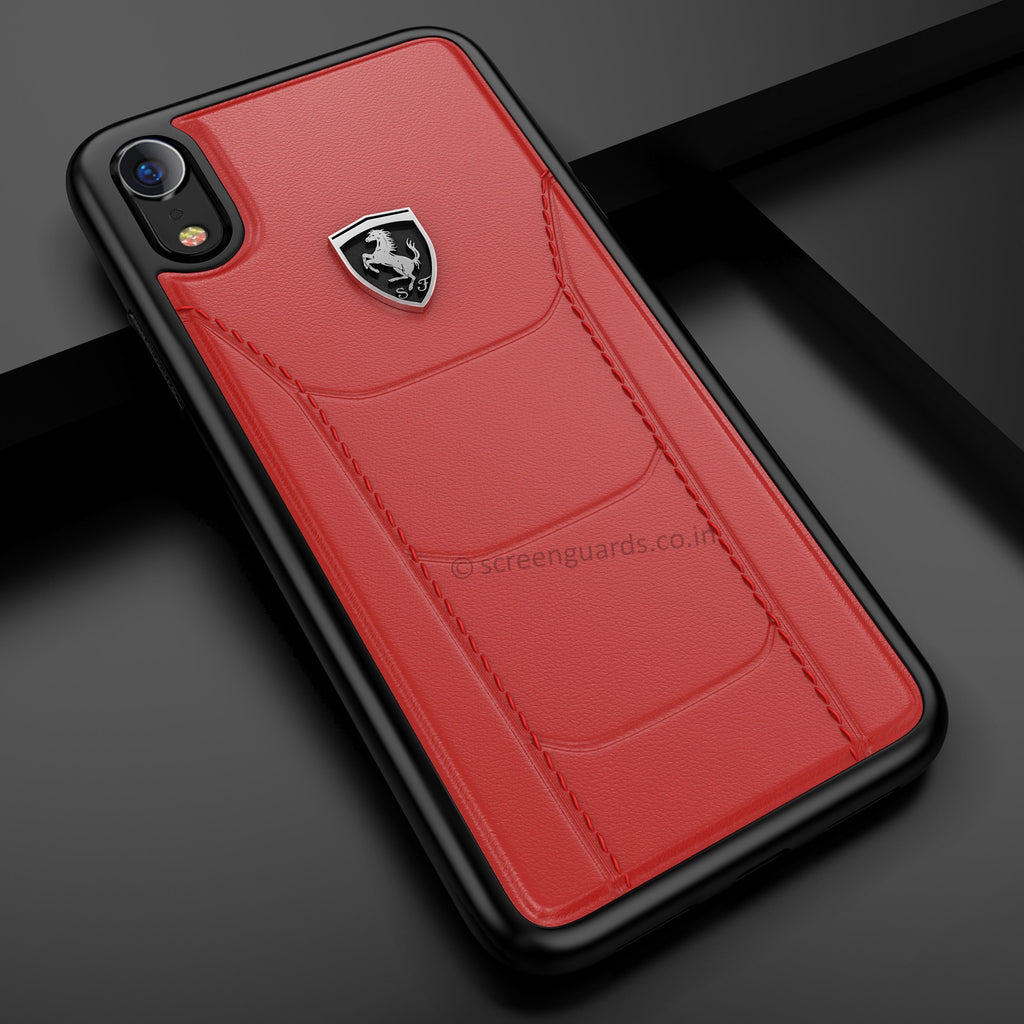 Ferrari ® Apple iPhone XR Official 488 GTB Logo Double Stitched Dual-Material Pure Leather Back Cover