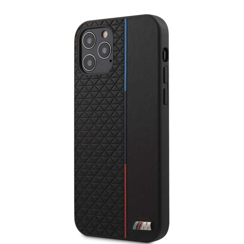 BMW ® Apple iPhone 12 Pro Max M Logo Triangle Tri-Color Line PU Leather Back Cover