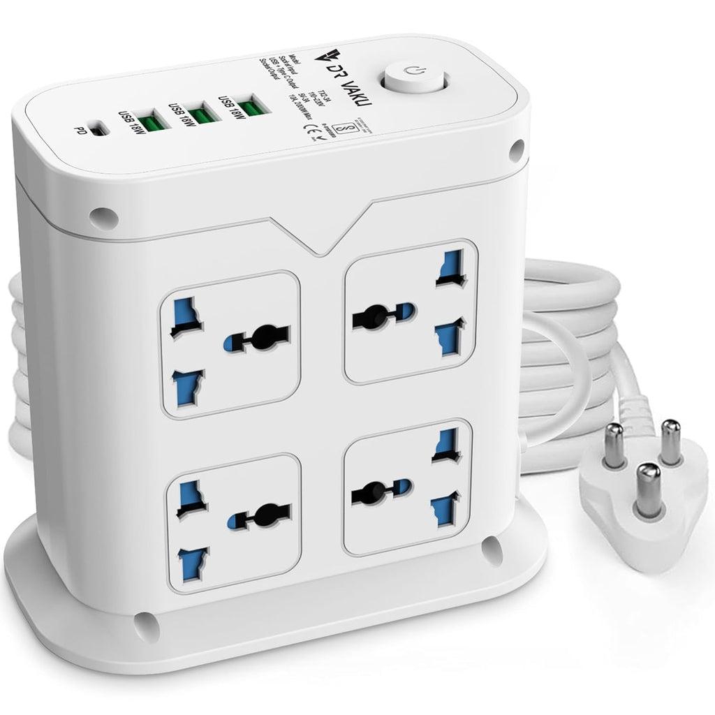 DR VAKU ® 12in1 2000W Extension Board with 8 Universal Sockets & 1.5 Meter Heavy Duty Cord