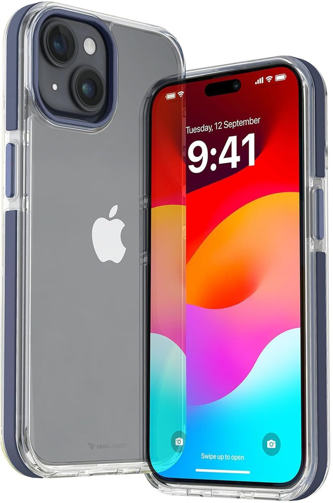 Vaku ® Apple iPhone 15 / 15 Plus / 15 Pro / 15 Pro Max Vortex Gel Cushion Slim Fit Shockproof Crystal Clear Camera Metal Ring Back Cover
