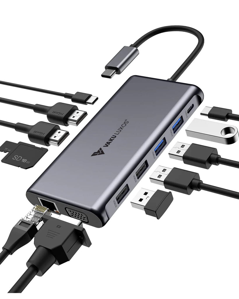 Vaku Luxos® USB Hub Type C AXON 12IN1 multiport USB 2.0/3.0 High-Speed Adapter connector (5GBPS) data transfer Converter Extension