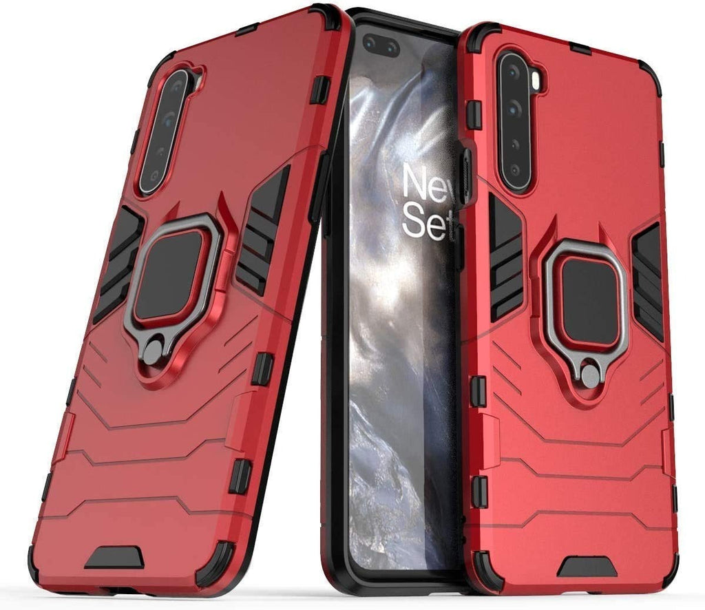 Vaku ® Oneplus Nord Falcon Metal Ring Grip Kickstand Shockproof Hard Bumper Dual Layer Rugged Case Cover