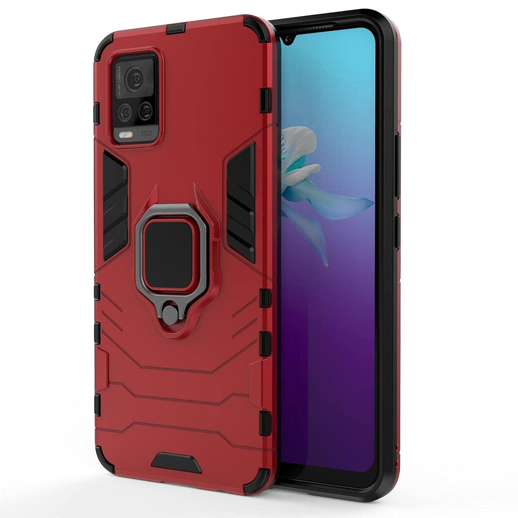 Vaku ® Vivo V20 Falcon Metal Ring Grip Kickstand Shockproof Hard Bumper Dual Layer Rugged Case Cover