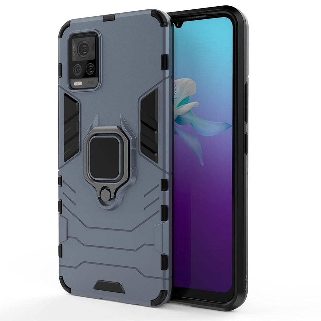 Vaku ® Vivo V20 Falcon Metal Ring Grip Kickstand Shockproof Hard Bumper Dual Layer Rugged Case Cover