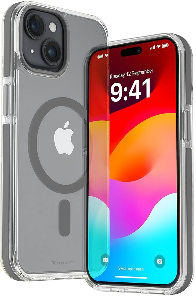 Vaku ® Apple iPhone 15 / 15 Plus / 15 Pro / 15 Pro Max Vortex Magpro Gel Cushion Slim Fit Shockproof Crystal Clear Camera Metal Ring Back Cover