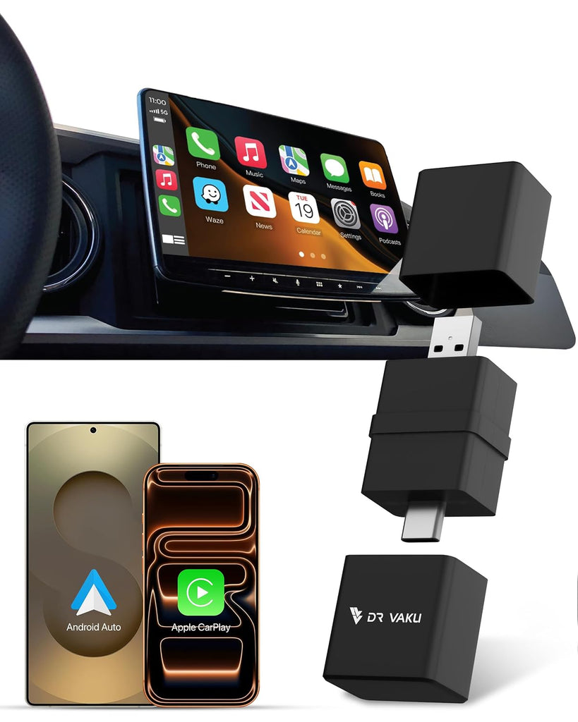 Vaku Luxos ® DUALELITE 2-in-1 Wireless Car Receiver For Wired Android Auto/CarPlay Conversion