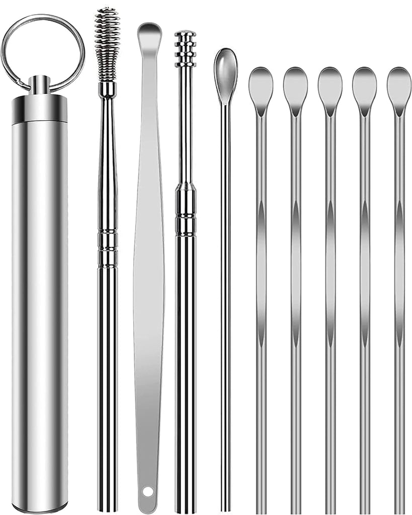 Dr Vaku ® Reusable EarWax Removal Cleaning Tool Kit (Set of 9) Stainless Steel With Storage Case