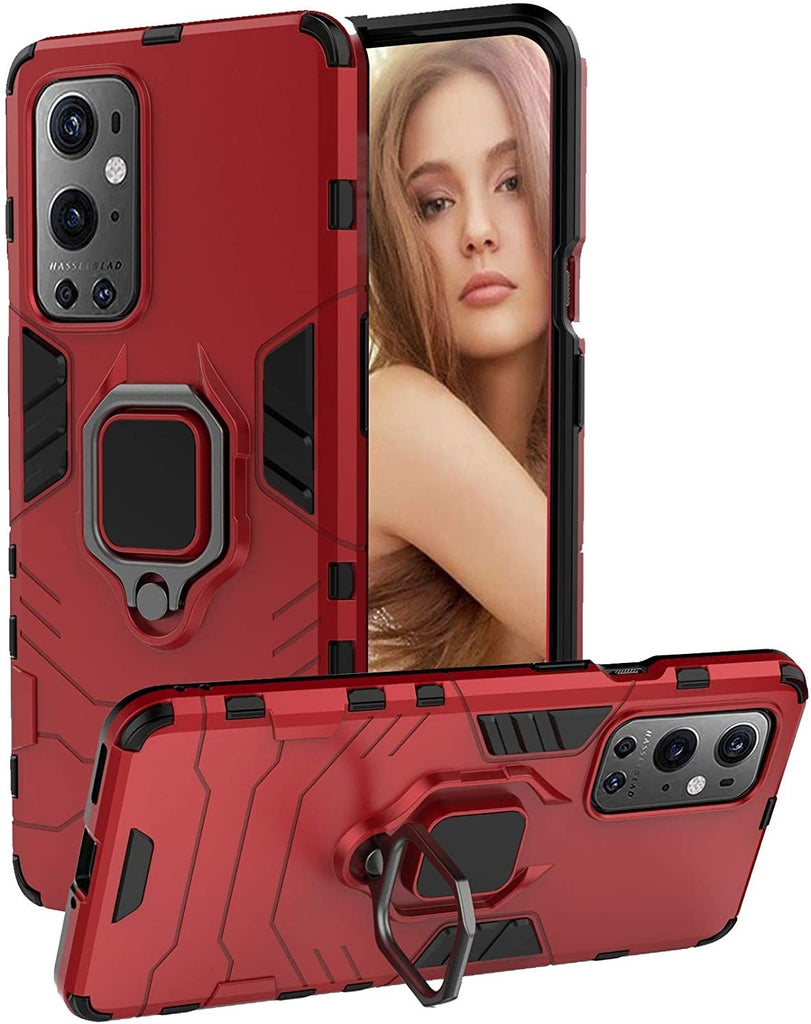 Vaku ® Oneplus 9 Pro Falcon Metal Ring Grip Kickstand Shockproof Hard Bumper Dual Layer Rugged Case Cover