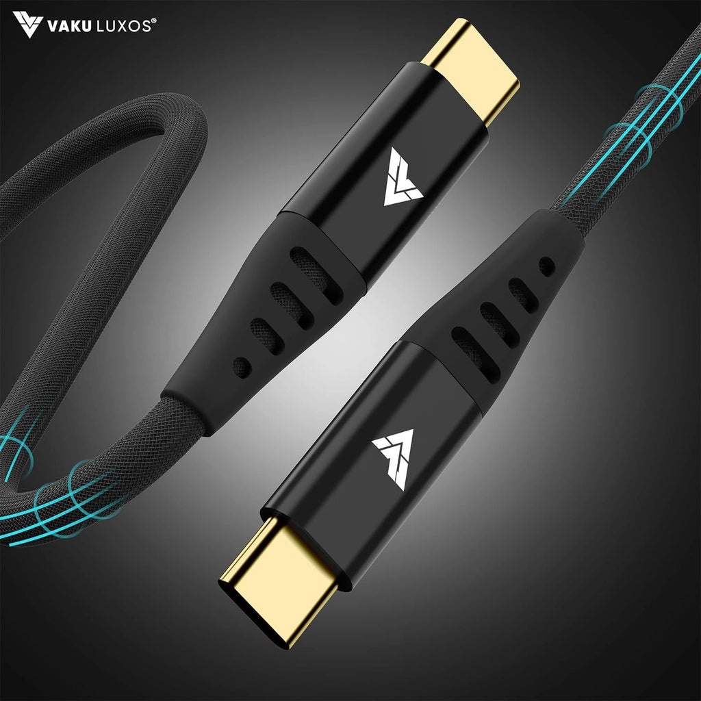 Vaku Luxos® Duratuf Gold Plated Type C to Type C Fast Charging Cable Upto 65W with PD Techonology PET Braided