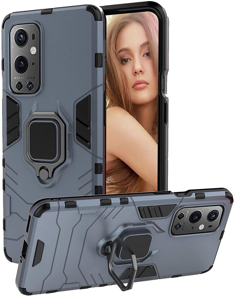 Vaku ® Oneplus 9 Pro Falcon Metal Ring Grip Kickstand Shockproof Hard Bumper Dual Layer Rugged Case Cover