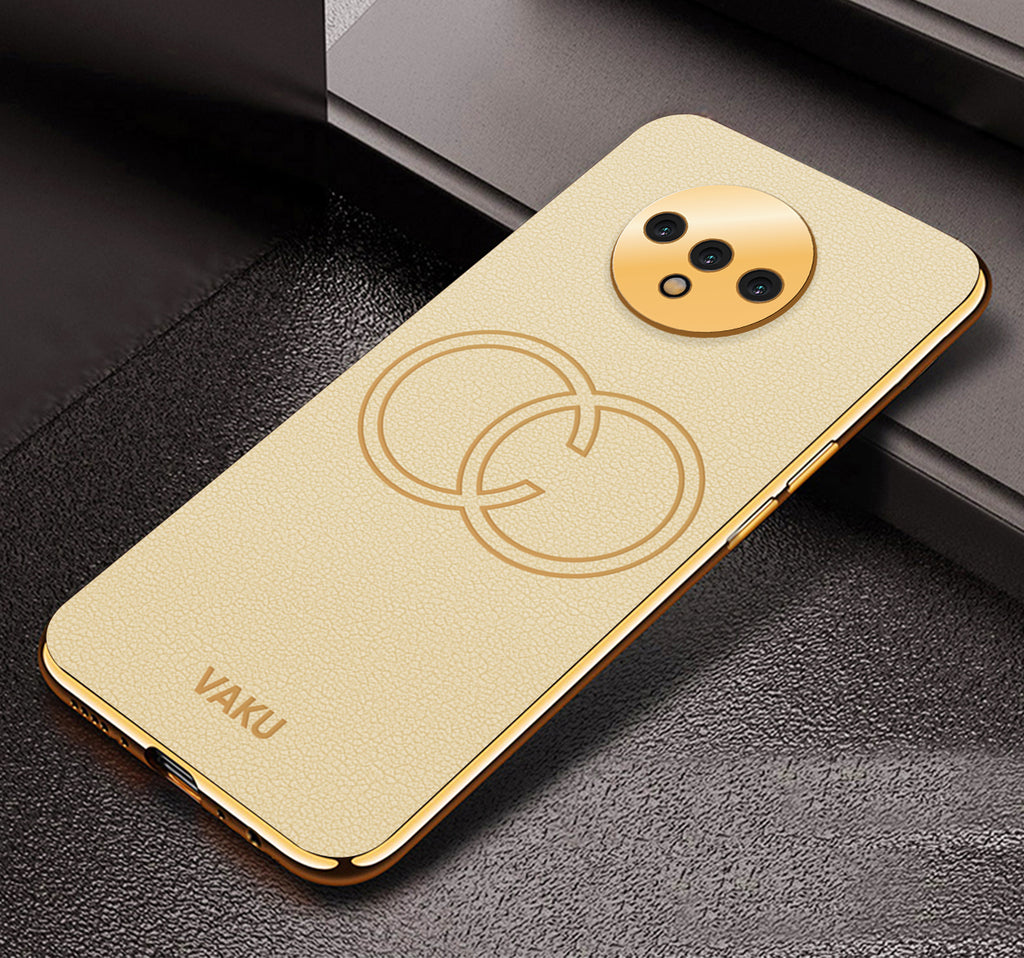 Vaku® OnePlus 7T Skylar Leather Pattern Gold Electroplated Soft TPU Back Cover