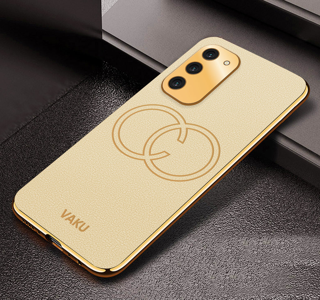 Vaku® Samsung Galaxy S23 Plus Skylar Leather Pattern Gold Electroplated Soft TPU Back Cover