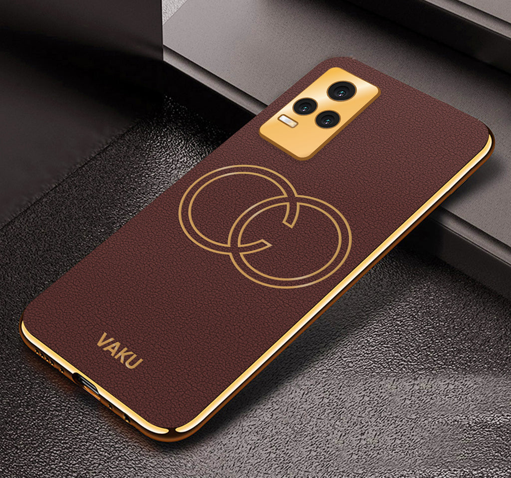 Vaku® Vivo Y73 4G Skylar Leather Pattern Gold Electroplated Soft TPU Back Cover