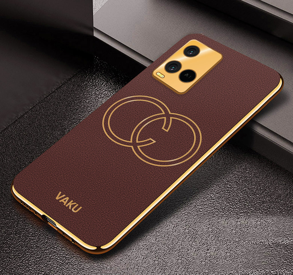 Vaku® Vivo Y21e Skylar Leather Pattern Gold Electroplated Soft TPU Back Cover