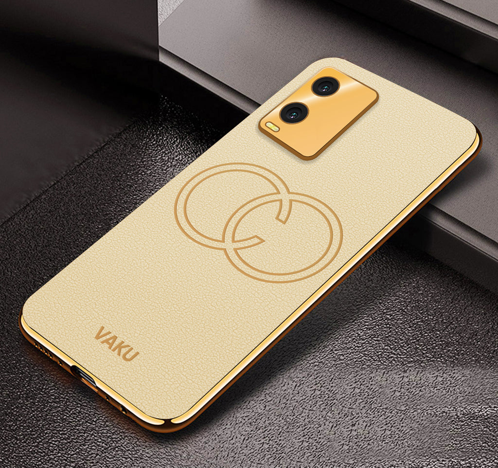 Vaku® Vivo T1x  Skylar Leather Pattern Gold Electroplated Soft TPU Back Cover