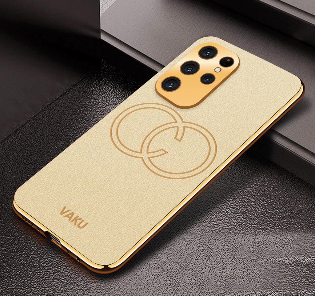 Vaku® Samsung Galaxy S23 Ultra Skylar Leather Pattern Gold Electroplated Soft TPU Back Cover
