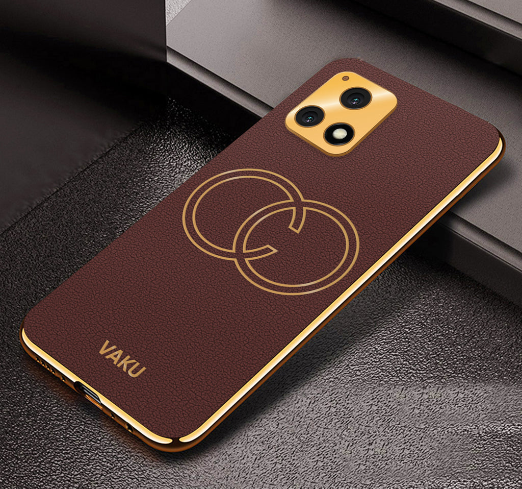 Vaku® Vivo Y72 5G Skylar Leather Pattern Gold Electroplated Soft TPU Back Cover