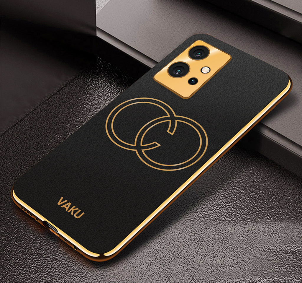 Vaku® Vivo T1 5G Skylar Leather Pattern Gold Electroplated Soft TPU Back Cover