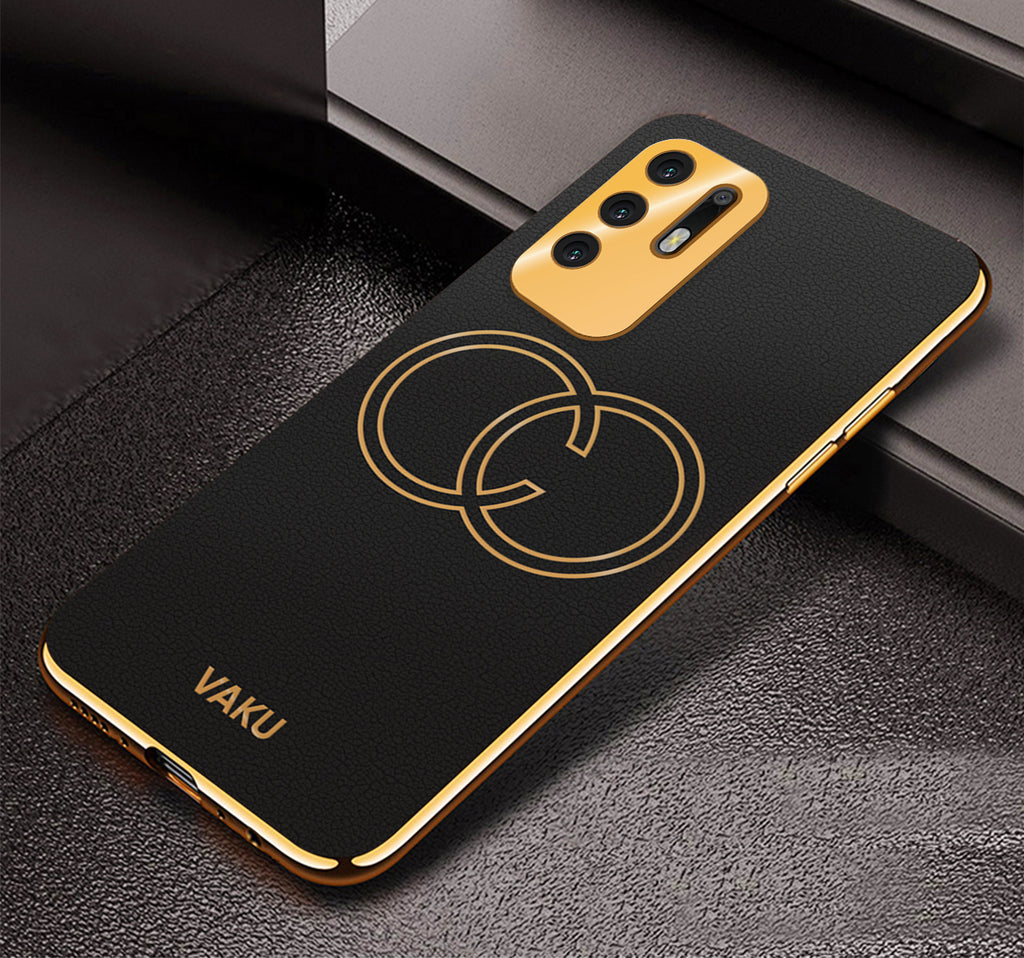 Vaku® Oppo F19 Pro Plus 5G Skylar Leather Pattern Gold Electroplated Soft TPU Back Cover