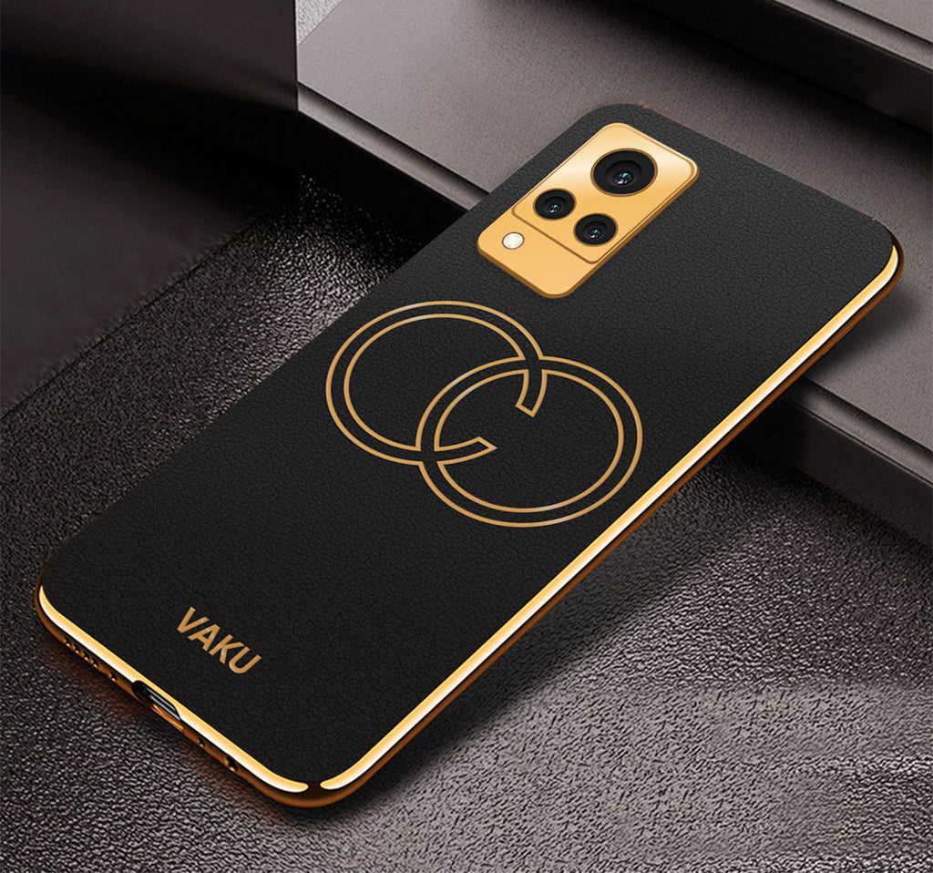 Vaku® Vivo V21 5G Skylar Leather Finish Gold Electroplated Soft TPU Back Cover