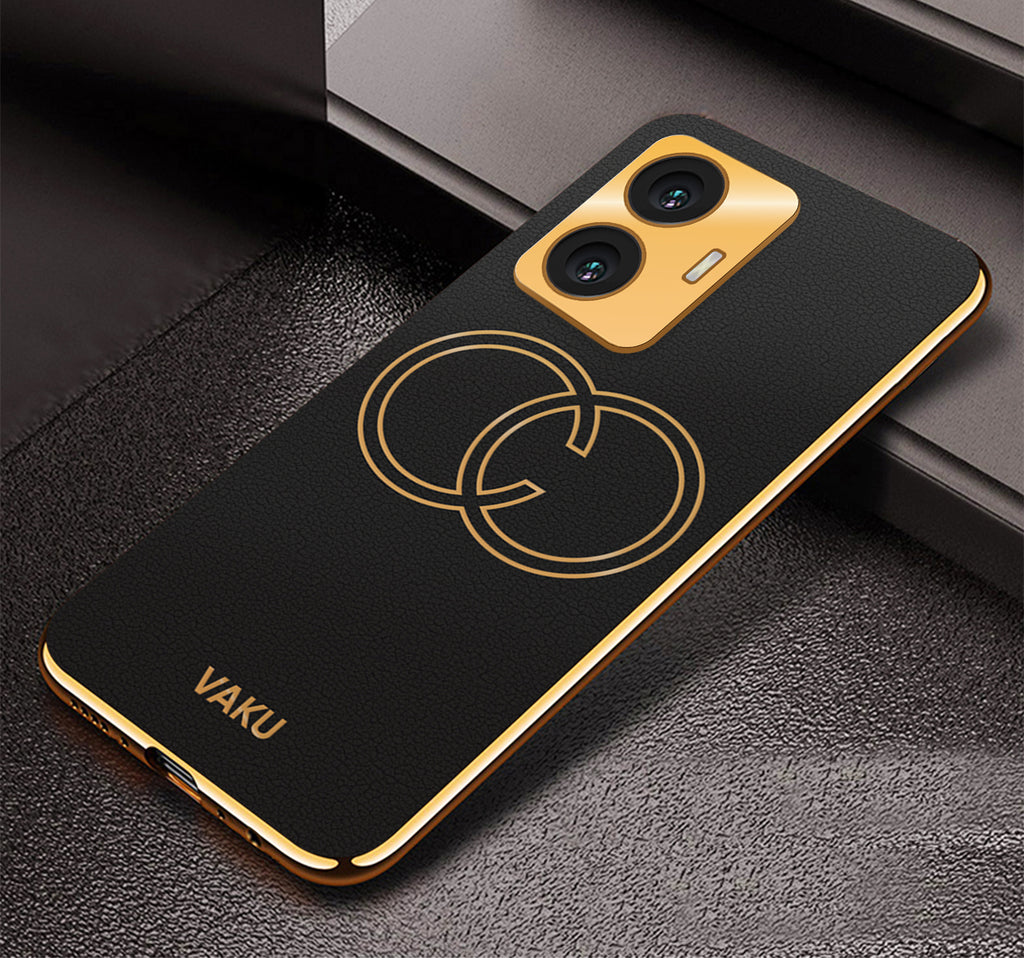Vaku® Vivo T1 4G Skylar Leather Pattern Gold Electroplated Soft TPU Back Cover
