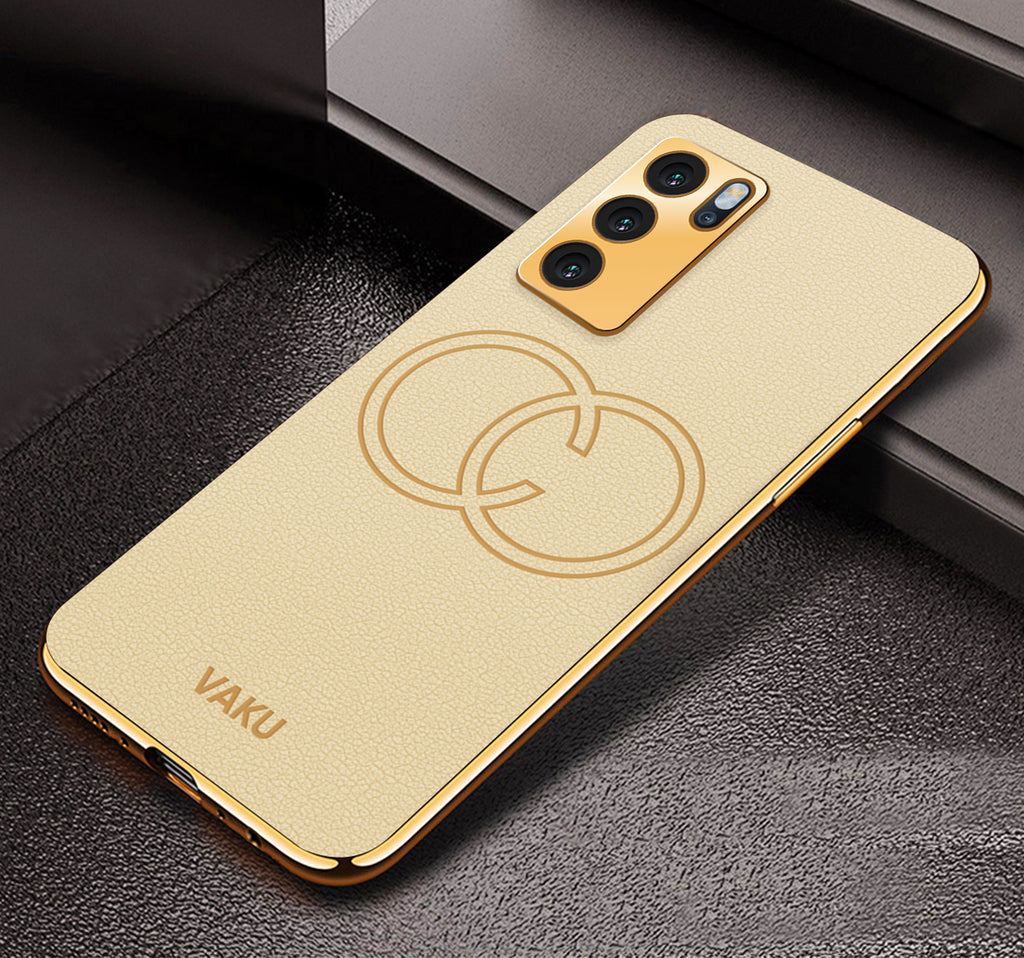 Vaku® Oppo Reno6 5G Skylar Leather Pattern Gold Electroplated Soft TPU Back Cover