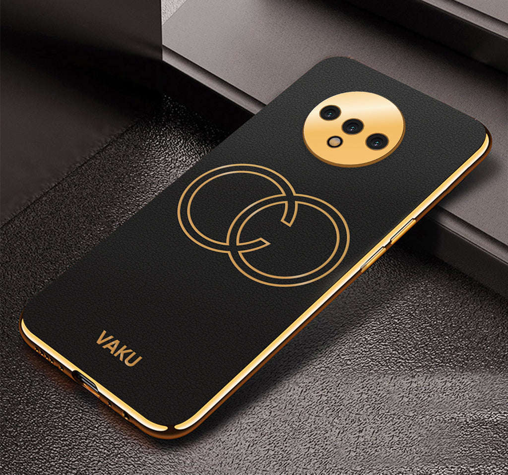 Vaku® OnePlus 7T Skylar Leather Pattern Gold Electroplated Soft TPU Back Cover