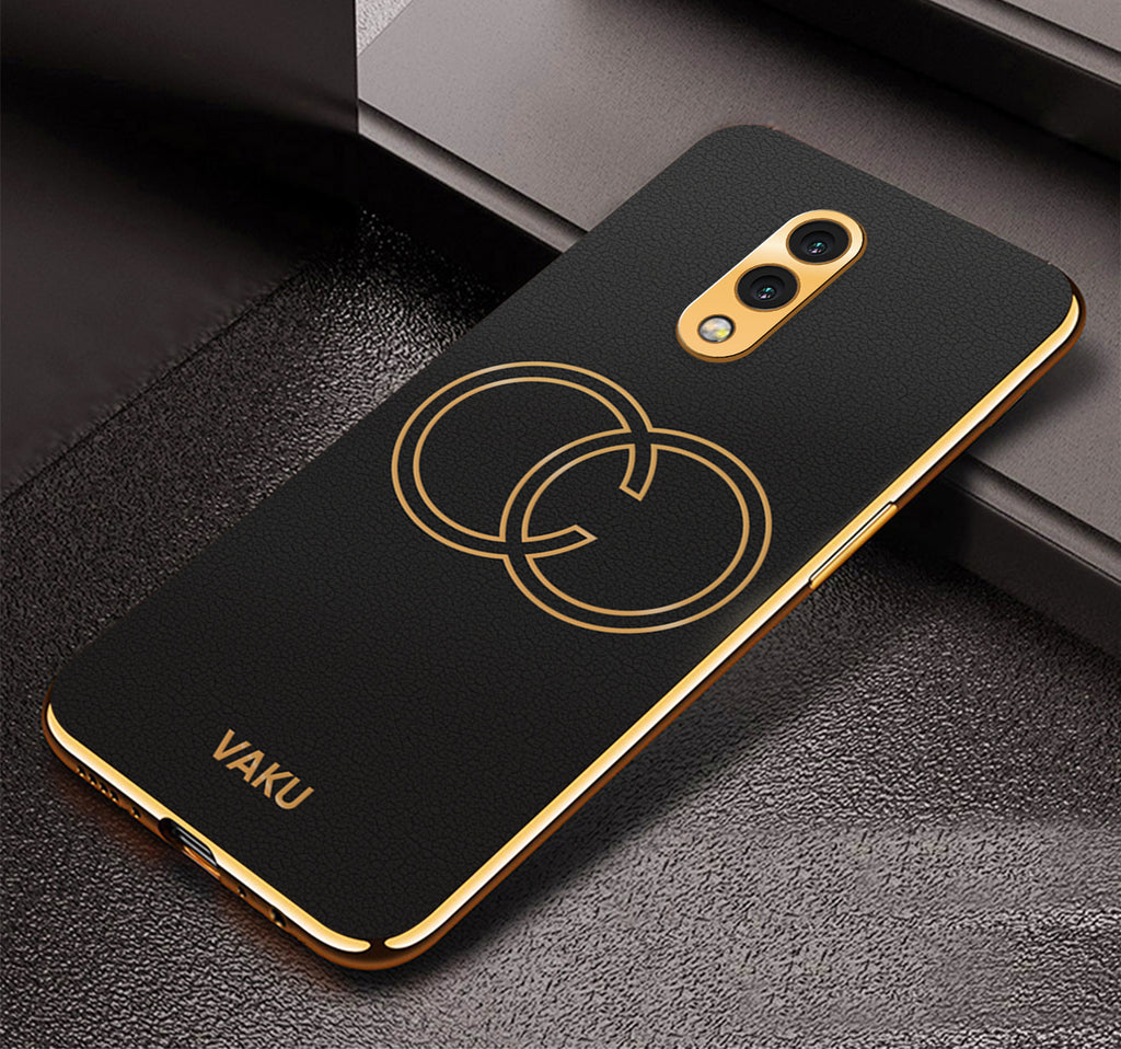 Vaku® Oneplus 7 Skylar Leather Pattern Gold Electroplated Soft TPU Back Cover